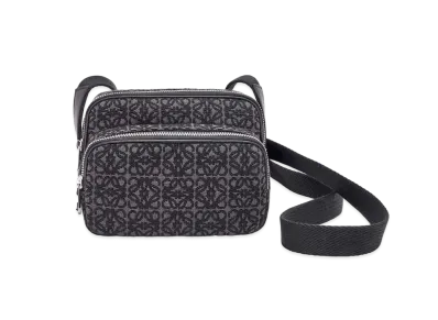 LOEWE Mini Camera Bag In Anagram Jacquard and Calfskin "Anthracite/Black"