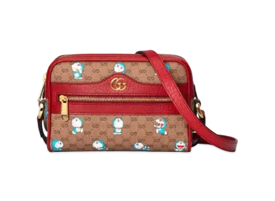 GUCCI x Doraemon GG Supreme Canvas Mini Shoulder Bag "Beige/Ebony/Cherry Red"