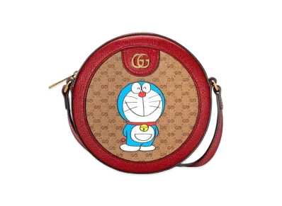 GUCCI x Doraemon GG Supreme Canvas Shoulder Bag "Beige/Ebony/Cherry Red"