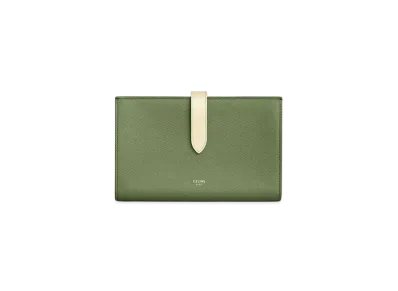CELINE Large strap wallet in Bicolour Grained Calfskin "Light Khaki/Cream"