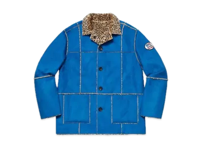 Supreme Reversible Faux Suede Leopard Coat "Royal"