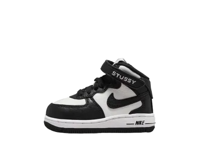 ステューシー × ナイキ TD エアフォース1 ミッド "ブラック アンド ライトボーン"(キッズ)