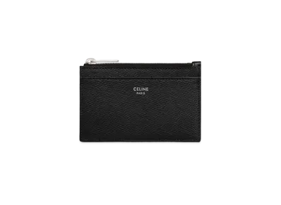 CELINE Zipped Card Holder In Grained Calfskin "Black"