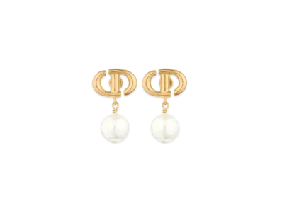 Dior CD NAVY Earrings Gold-Finish Metal and White Resin Pearls "Gold"