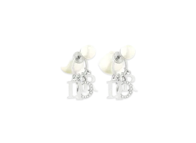 Dior Tribales Earrings Silver-Finish Metal with White Resin Pearls and White Crystals "Silver"