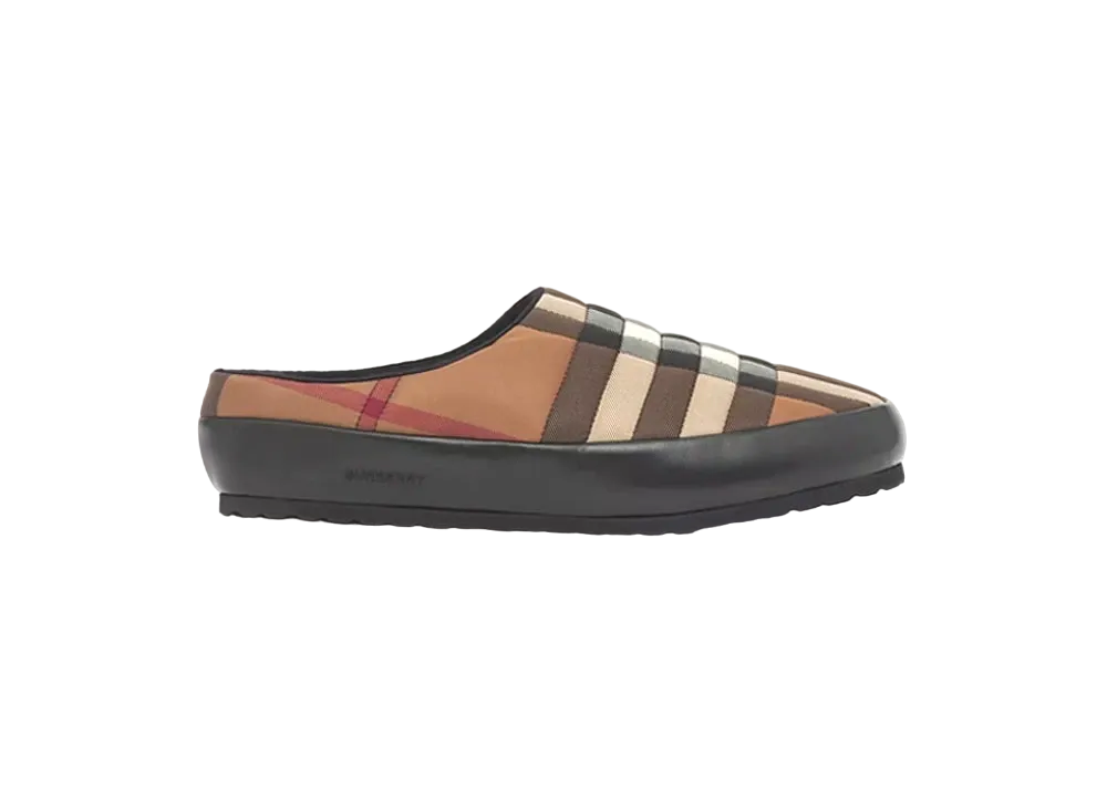 BURBERRY Check Nylon and Lambskin Slippers "Birch Brown"