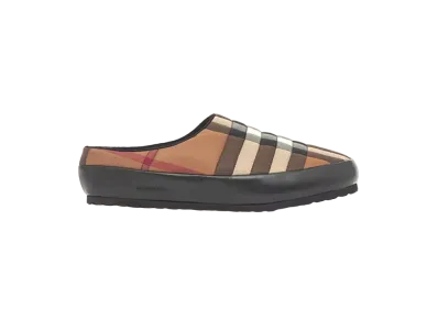 BURBERRY Check Nylon and Lambskin Slippers "Birch Brown"