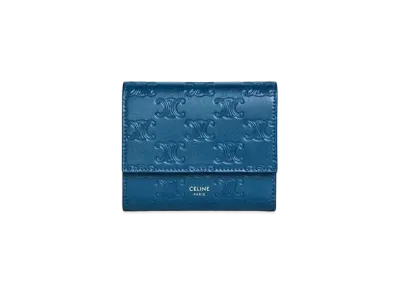 CELINE Small trifold wallet in Embossed smooth calfskin "Petrol"