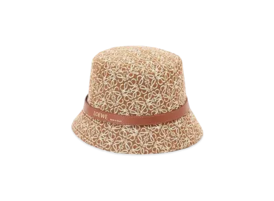LOEWE Anagram Bucket Hat In Jacquard and Calfskin "Tan/Pecan"