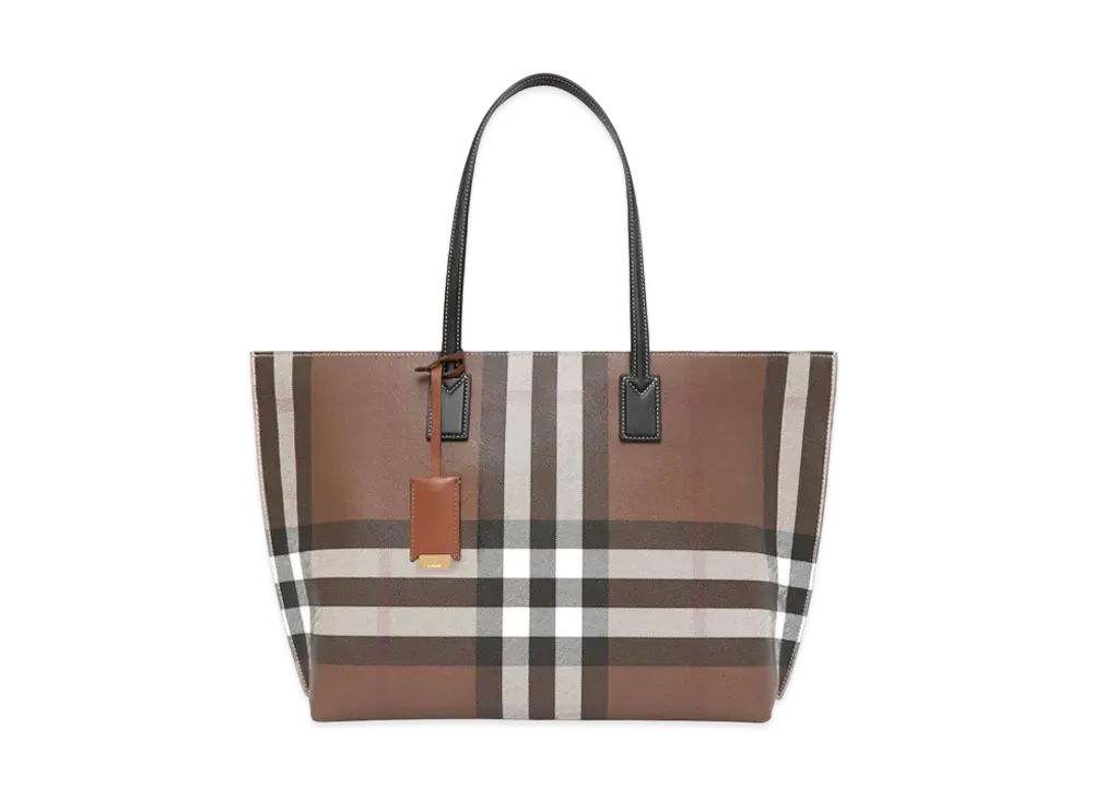 Burberry Check & Leather Medium Tote "Dark Birch Brown"