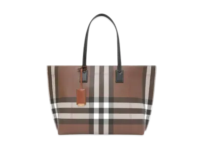 Burberry Check & Leather Medium Tote "Dark Birch Brown"