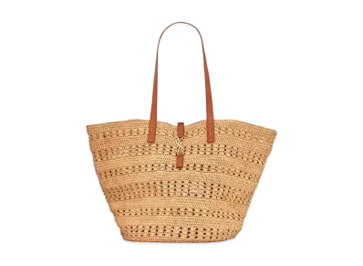 Saint Laurent Panier Medium Bag In Crochet Raffia and Smooth Leather "Naturel"