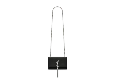 Saint Laurent Kate Small Chain Bag With Tassel In Embossed Crocodile Shiny Leather "Black"