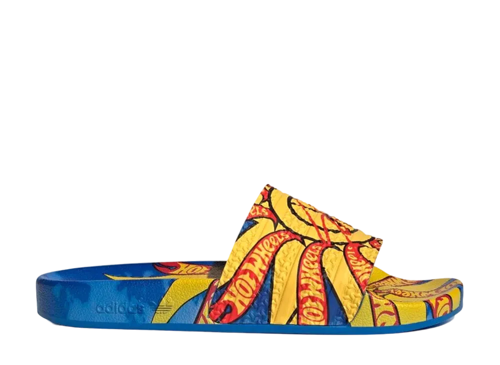 Hot Wheels × Sean Wotherspoon × adidas Adilette Slides "Blue Bird/Bold Gold/Core Black"