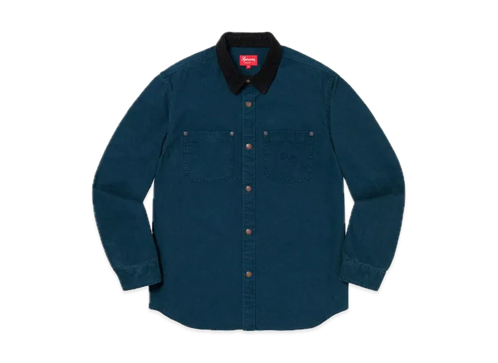 Supreme Script Canvas Snap Shirt "Blue"