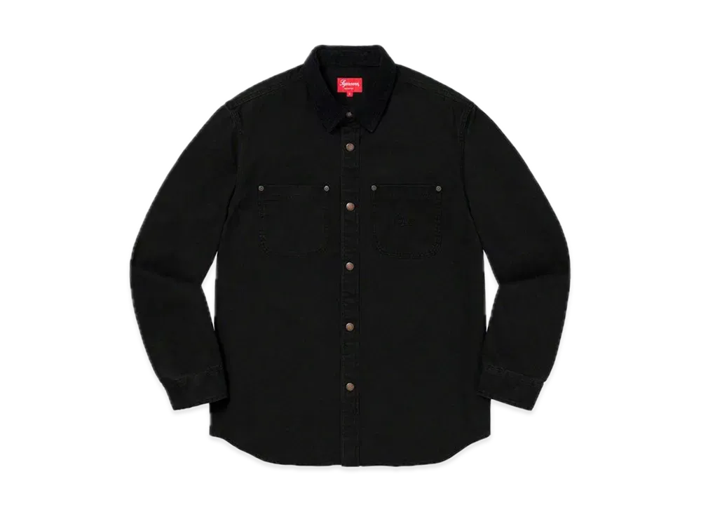 Supreme Script Canvas Snap Shirt "Black"
