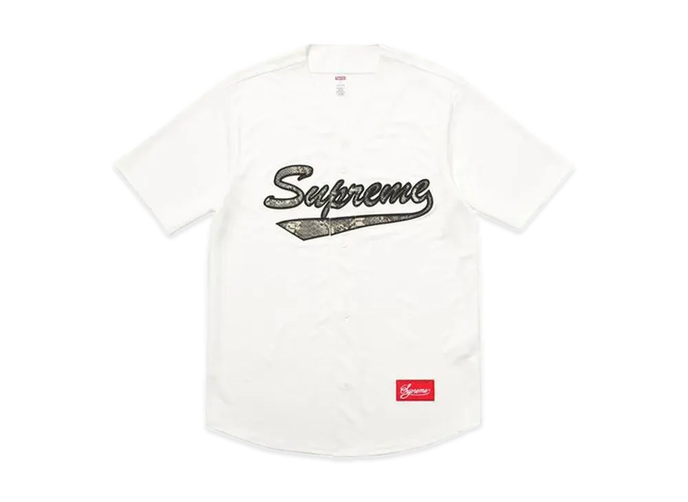 Supreme Snake Script Logo Baseball Jersey "White"