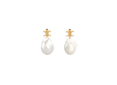 CELINE Baroque Triomphe Earrings In Gold Brass and Cultured Pearls "Gold / Ivory"