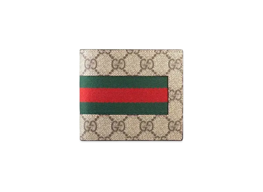 GUCCI GG Supreme New Web Coin Wallet "Beige"