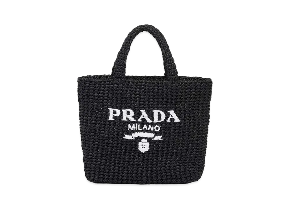 PRADA Small Raffia Tote Bag "Black"
