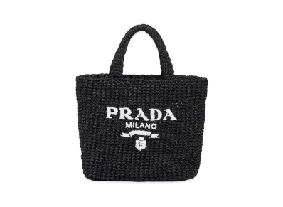 PRADA Small Raffia Tote Bag "Black"