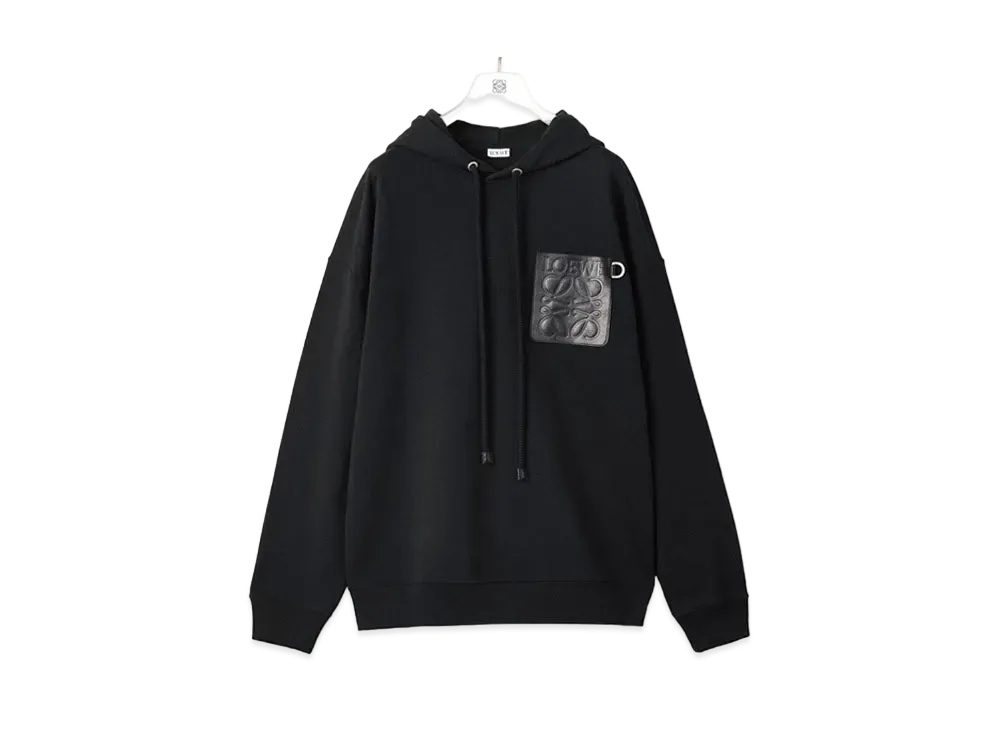 LOEWE Anagram Leather Patch Hoodie In Cotton "Black"