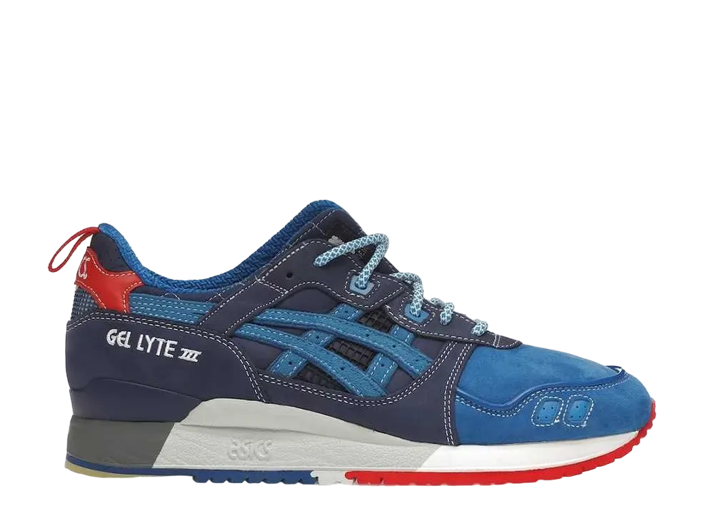 ミタ スニーカーズ × アシックス ゲルライト 3 25th アニバーサリー トリコ "ネイビー/ブルー レッド ホワイト"