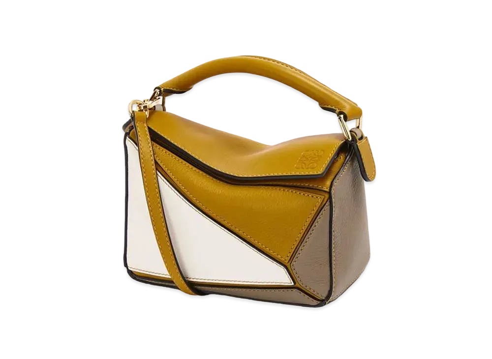 LOEWE Mini Puzzle Bag In Classic Calfskin "Ochre/Soft White"