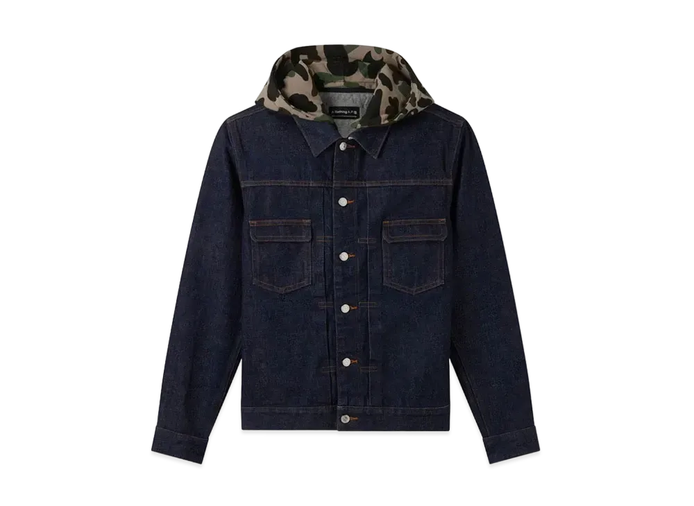 A BATHING APE x APC DETACHABLE HOODIE DENIM JACKET "Indigo"