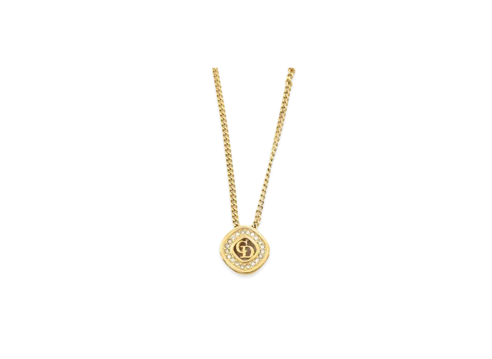 Dior CD Logo Rhinestone Necklace "Gold"
