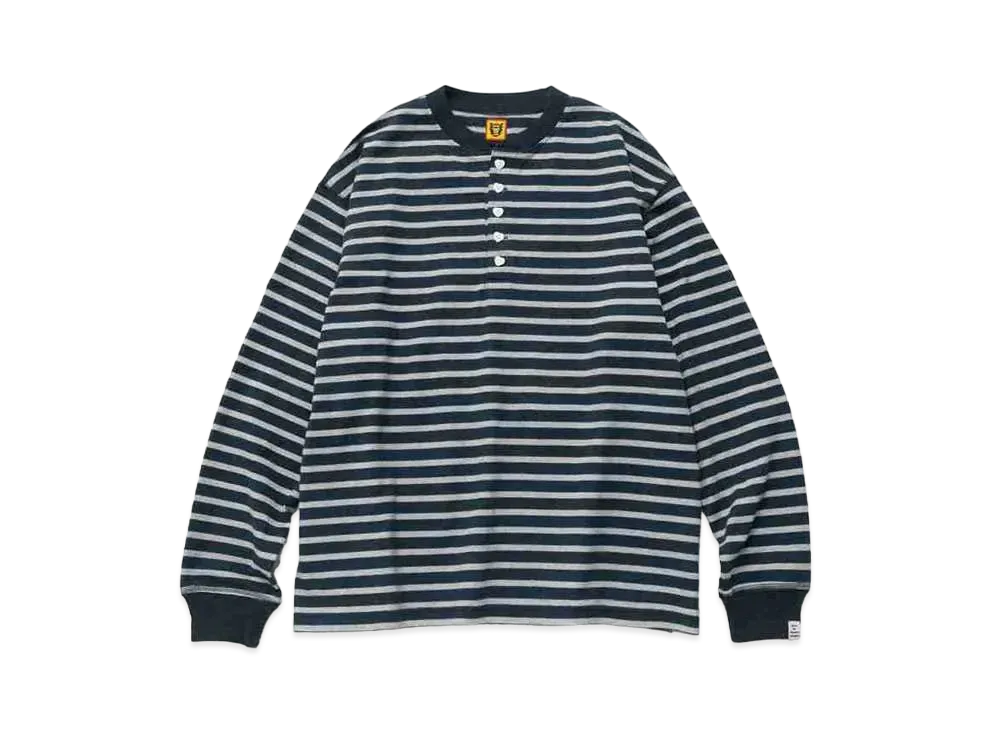 HUMAN MADE STRIPED HENLEY NECK L/S T-SHIRT "White"