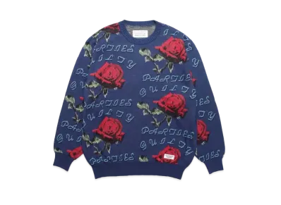 WACKO MARIA Rose Jacquard Sweater "Navy"