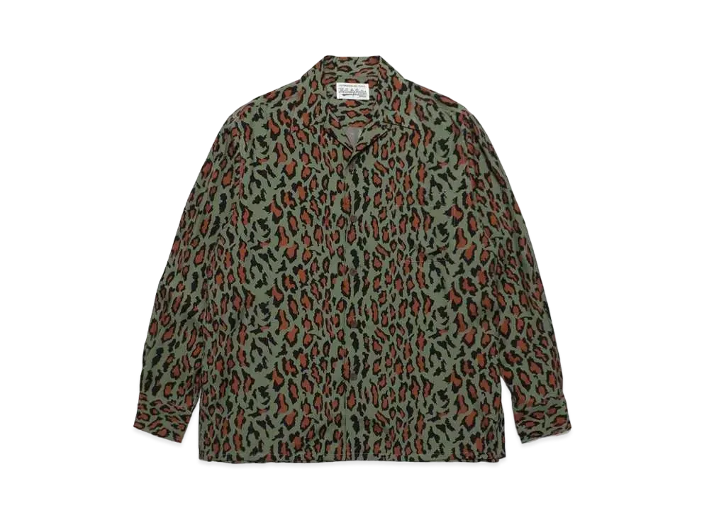 WACKO MARIA Leopard Open Collar Shirt "Green"