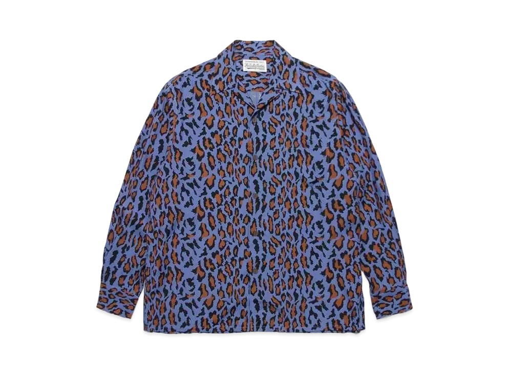 WACKO MARIA Leopard Open Collar Shirt "Blue"