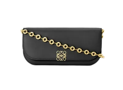 LOEWE Goya Long Chain Clutch In Silk Calfskin "Black"