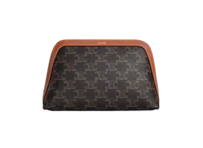CELINE Medium Cosmetic Pouch In Triomphe Canvas And Calfskin "Tan"