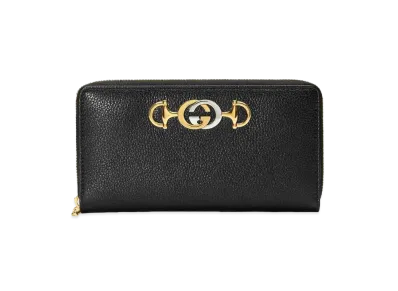 GUCCI Zumi Leather Zip Around Wallet "Black"