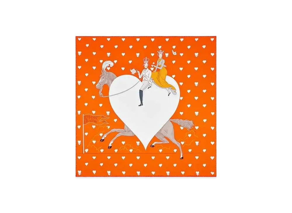 Hermes Tea Time Scarf 70 "Orange/Gris/Blanc"