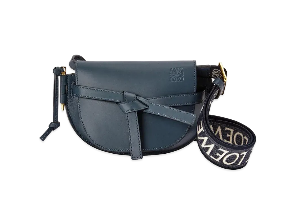 LOEWE Mini Gate Dual Bag In Soft Calfskin And Jacquard "Onyx Blue"