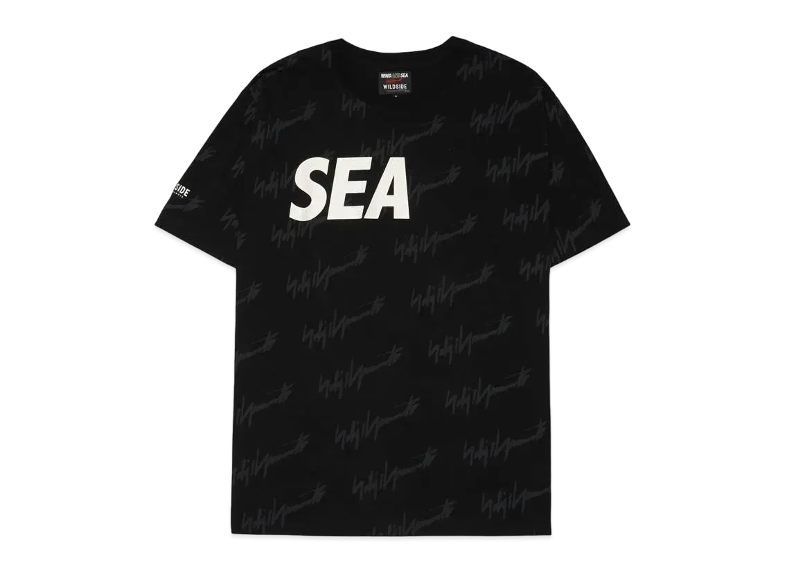 WIND AND SEA x WILDSIDE YOHJI YAMAMOTO MONOGRAM PRINT T-SHIRT "Black Black"
