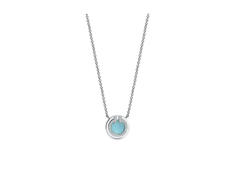 Tiffany & Co. T Diamond and Turquoise Circle Pendant 18K "White Gold"