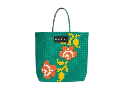 Marni Green Flower Motif Marni Market Bora Medium Bag "Emerald"