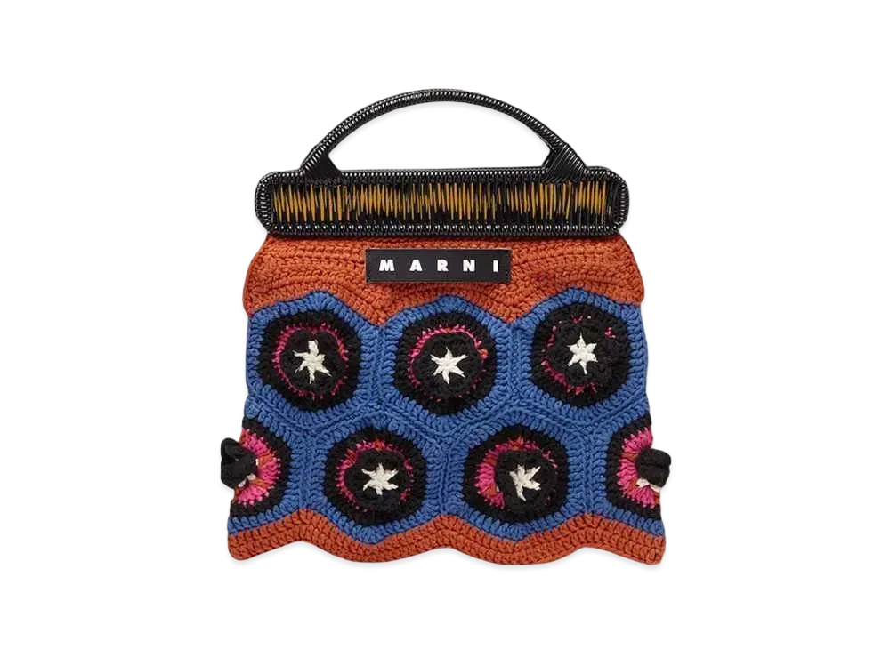 Marni Orange & Blue Crochet Cotton Marni Market Crochet Bag "Dark Violet"