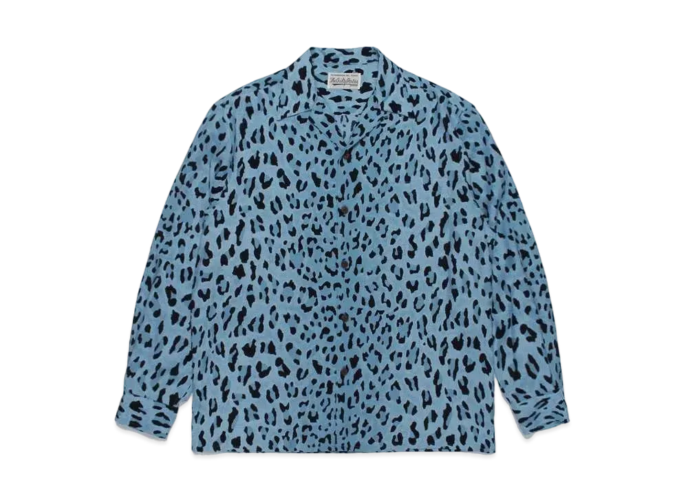 WACKO MARIA Leopard Open Collar Shirt "Blue"