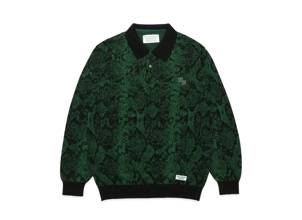 WACKO MARIA Python Knit Jacquard Polo Shirt "Green"