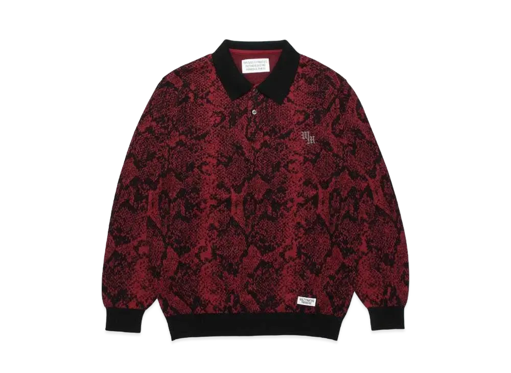 WACKO MARIA Python Knit Jacquard Polo Shirt "Red"
