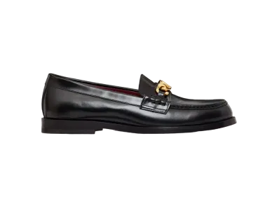Valentino V Logo Chain Calfskin Loafer "Black"