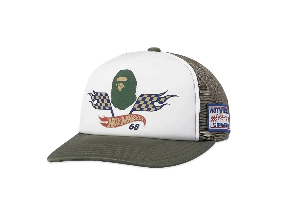 A BATHING APE x HOT WHEELS MESH CAP "Olive Drab"