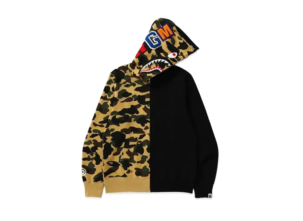 A BATHING APE 1st Camo Half and Half Full Zip Hoodie "Yellow/Black"