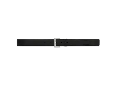 Saint Laurent Cassandre Belt With Square Buckle In Grain De Poudre-Embossed Leather "Black"